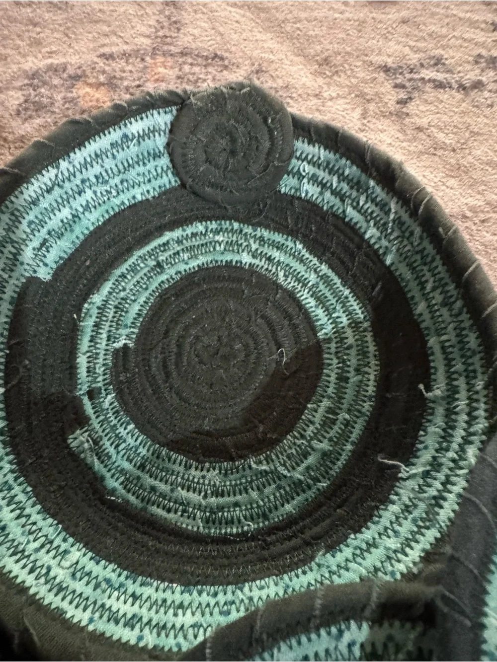 Handwoven Black and Teal Round Coaster Set - 6 Pack